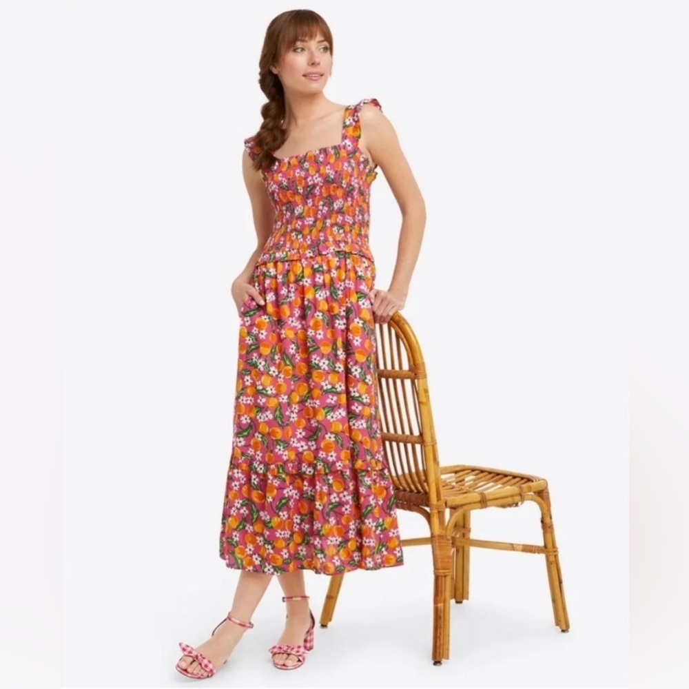Draper James | Women’s Orange/Pink Kimberly Sleeveless Smocked Midi Dress, sz M